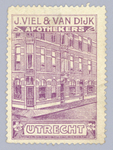 711543 Sluitzegel van J. Viel & Van Dijk), Apothekers, [Korte Jansstraat 3] te Utrecht. Met een litho van het hoekpand.